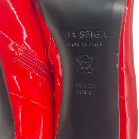 NEW Via Spiga 7 Baronne Pointed Toe Kitten Heel Booties Patent Leather Tango Red - Picture 9 of 9